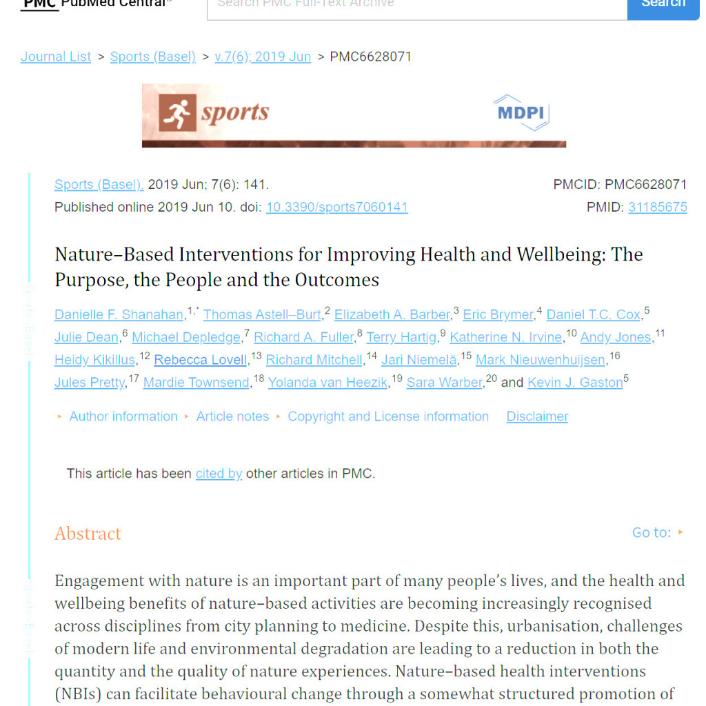 Nature–Based Interventions for Improving Health and Wellbeing: The Purpose, the People and the Outcomes