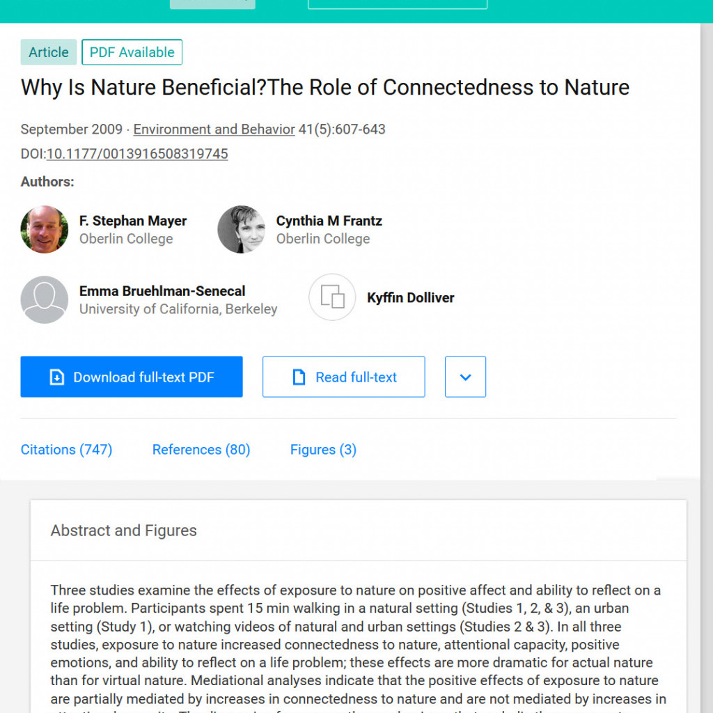 Why Is Nature Beneficial?The Role of Connectedness to Nature