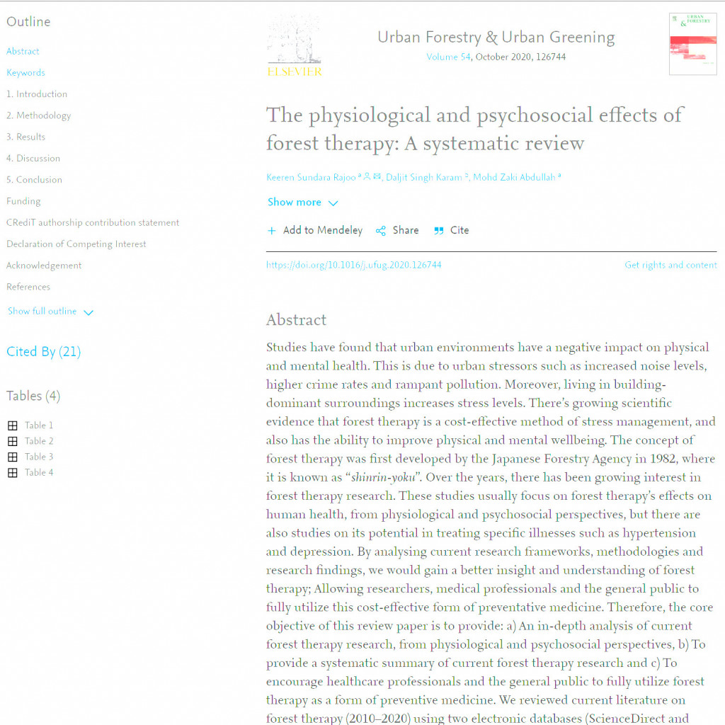 The physiological and psychosocial effects of forest therapy: A systematic review