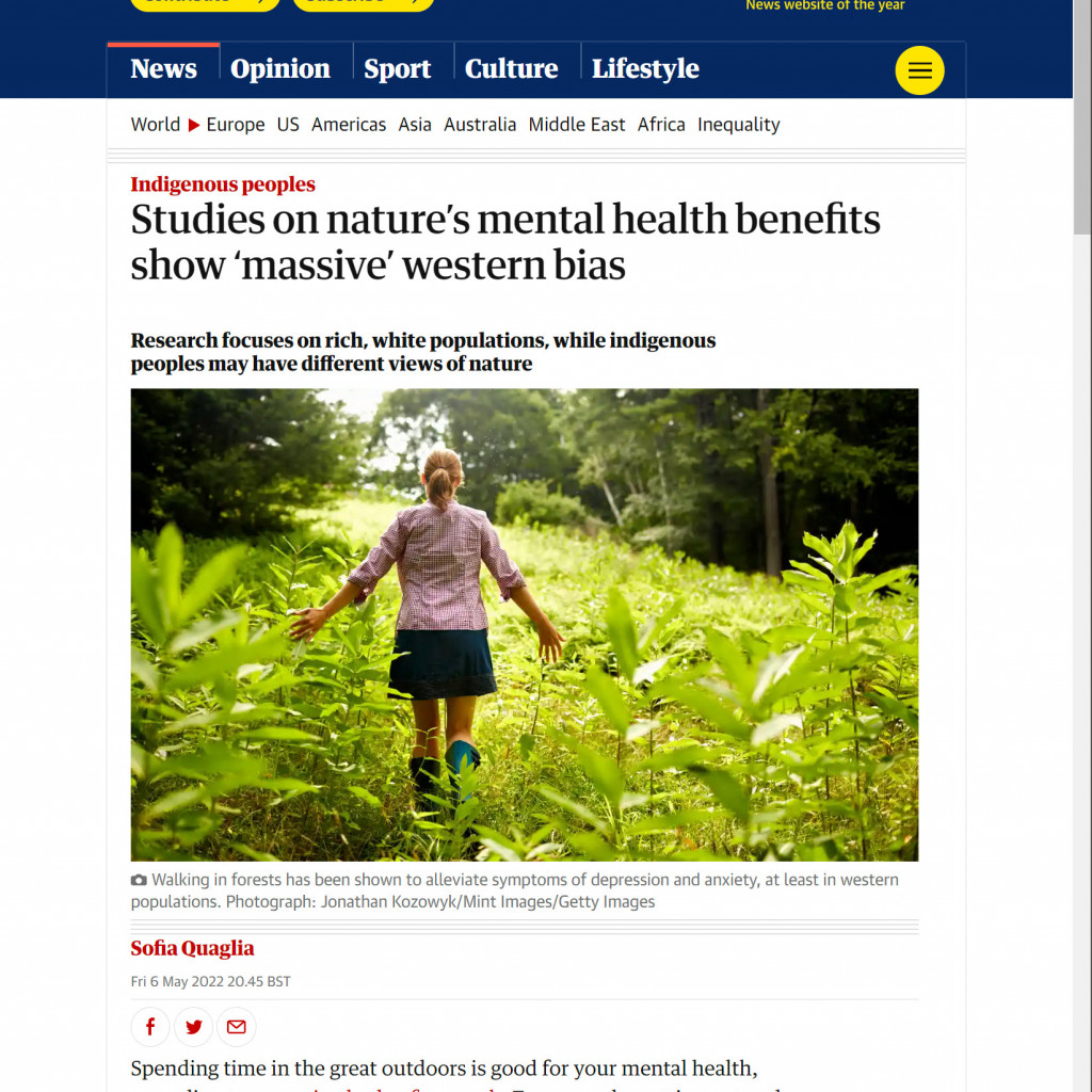 Studies on nature’s mental health benefits show ‘massive’ western bias